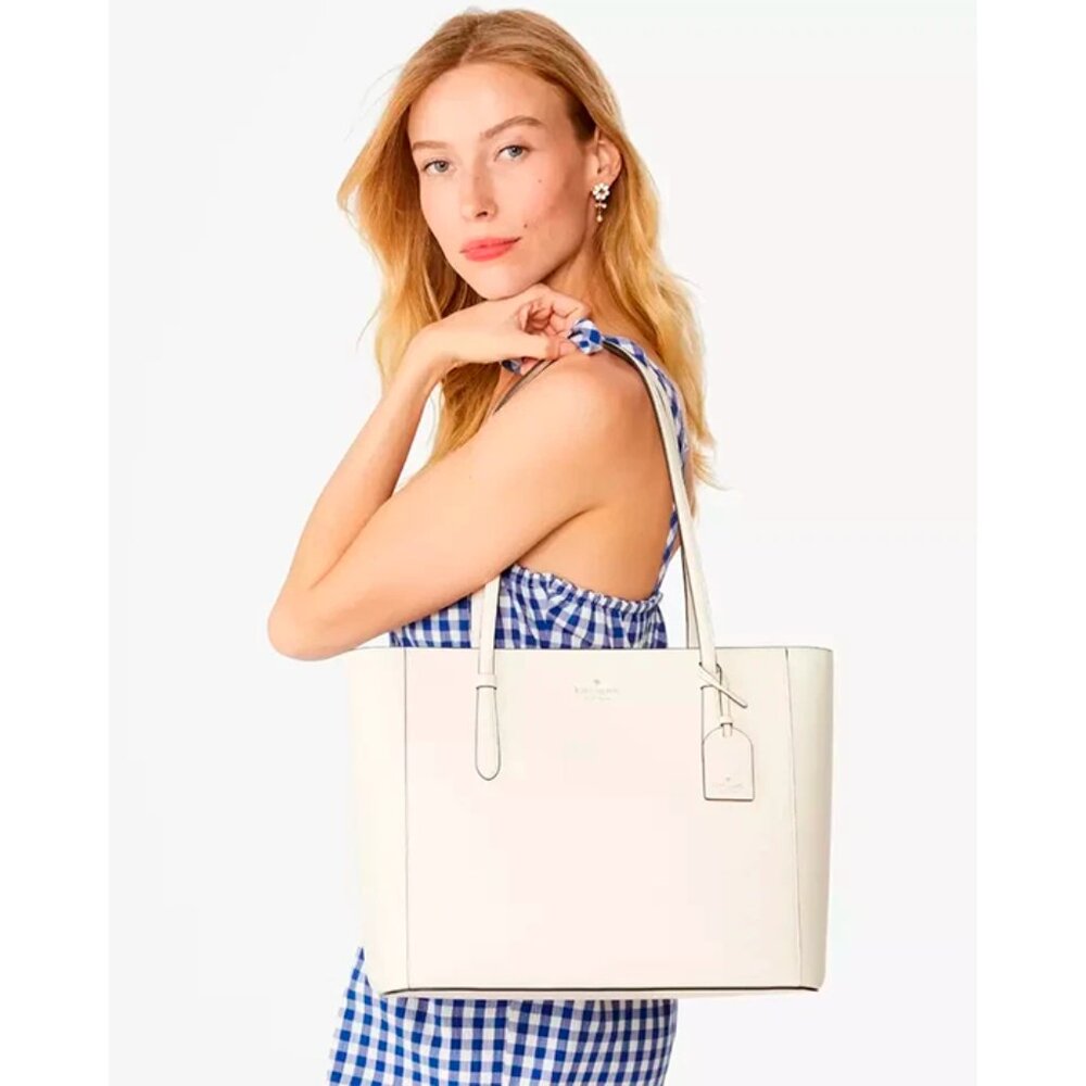 S Kate Spade Schuyler Meringue White Tote Ivory K7354 Bag Charm NWT $359 Retail